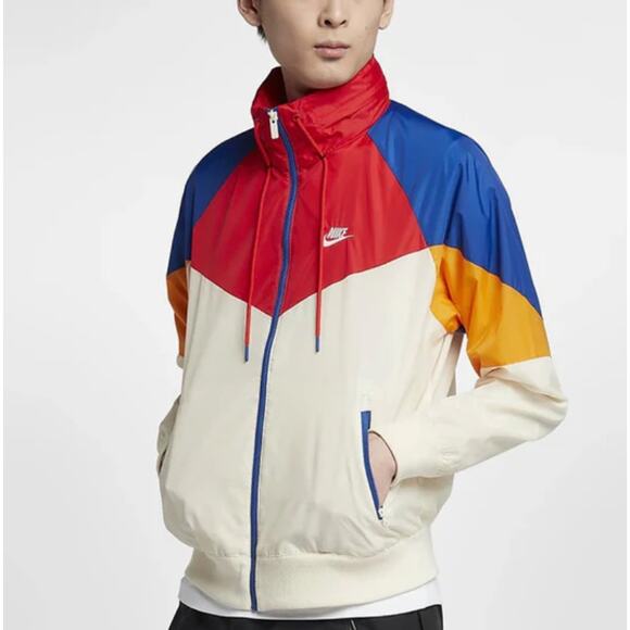 Nike Mens Big Swoosh Windrunner Colorblock Full-Zip Retro Cream/Red Jacket Small - Picture 1 of 14